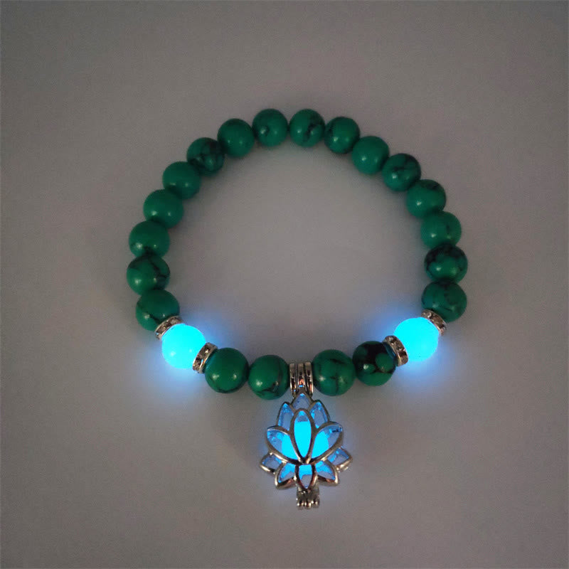 Buddha Stones Tibetan Turquoise Glowstone Luminous Bead Lotus Protection Bracelet