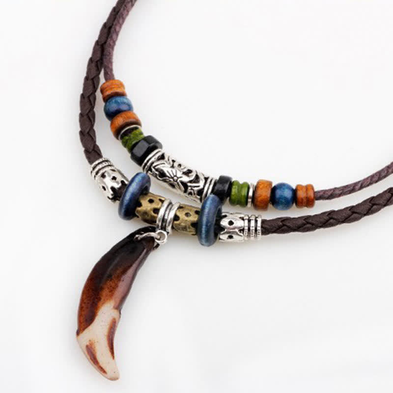 Ethnic Wolf Tooth Pattern Beads Wealth Necklace Pendant