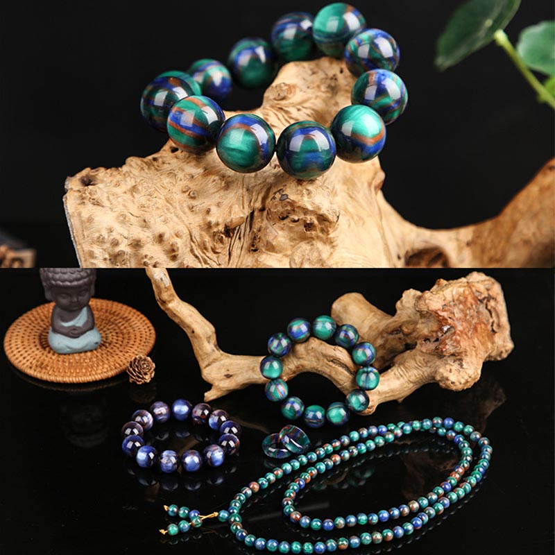 Buddha Stones Colorful Sea Willow Mala Positive Bracelet Ring