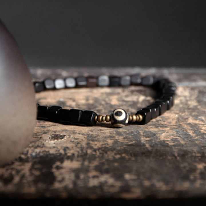 Ebony Wood Dzi Bead Copper Peace Couple Bracelet