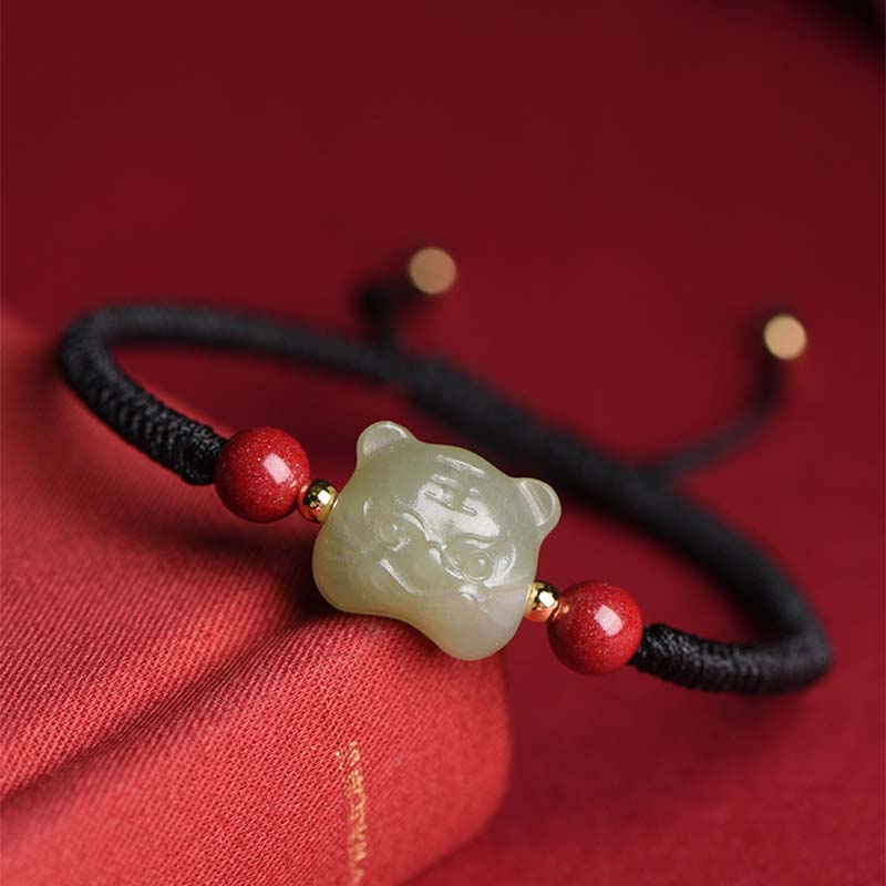 Buddha Stones Jade Cinnabar Lucky Tiger String Bracelet