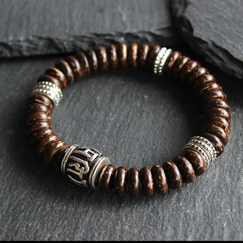 Buddha Stones Natural Tibetan Coconut Shell Om Mani Padme Hum Positive Bracelet