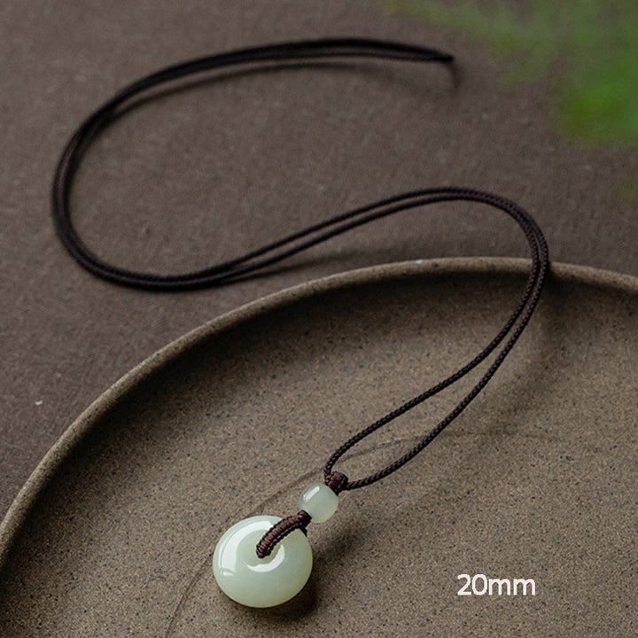 Natural Round Jade Peace Buckle Luck Prosperity Necklace Pendant