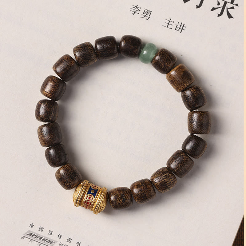 Buddha Stones Agarwood Copper Coin Auspicious Cloud Calm Bracelet