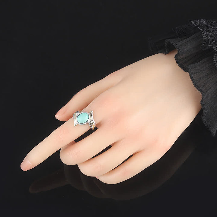 925 Sterling Silver Turquoise Feather Strength Protection Ring