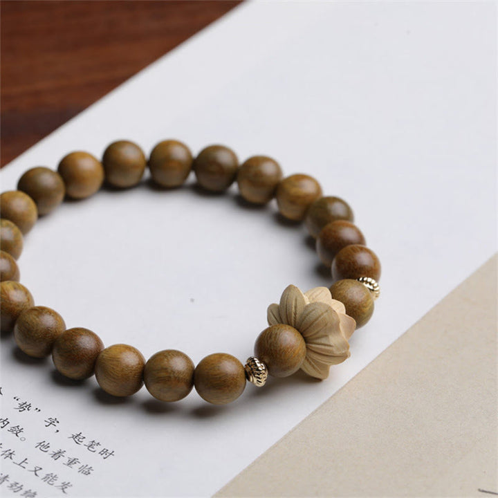 Buddha Stones Green Sandalwood Boxwood Lotus Soothing Bracelet