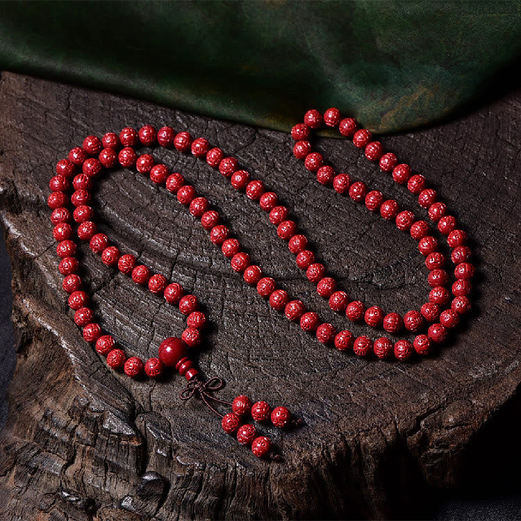 Buddha Stones 108 Mala Beads Cinnabar Om Mani Padme Hum Pattern Engraved Blessing Bracelet