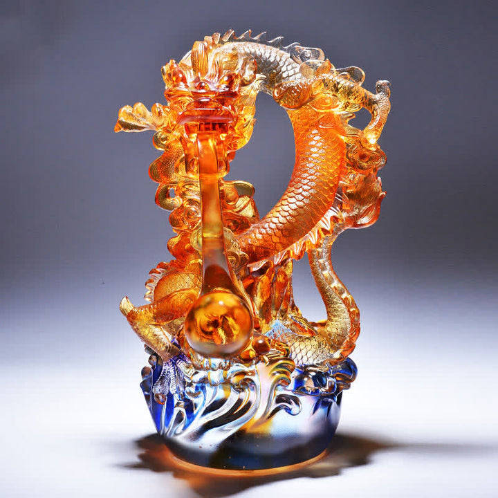 Feng Shui Dragon Handmade Liuli Crystal Art Piece Success Home Office Decoration