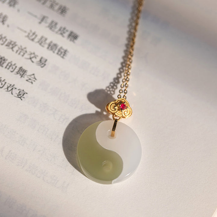 Yin Yang Jade 18K Gold Luck Prosperity Necklace Pendant