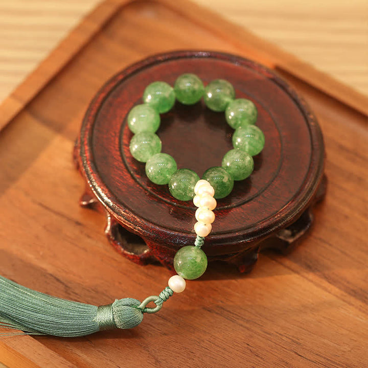 Green Strawberry Quartz Pearl Soothing Wrist Mala