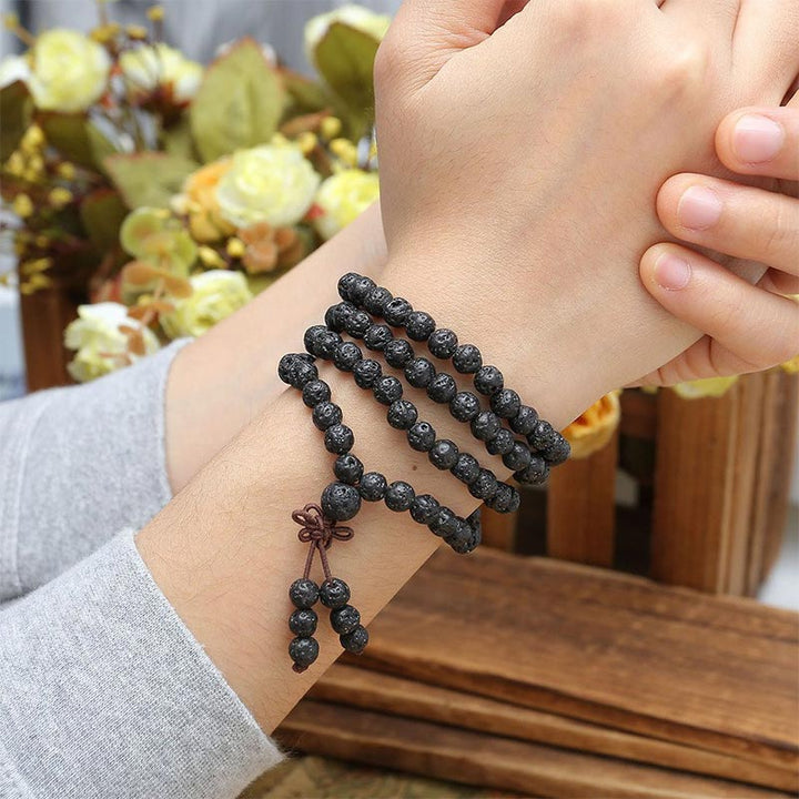 Buddha Stones Natural Lava Rock 108 Beads Protection Bracelet