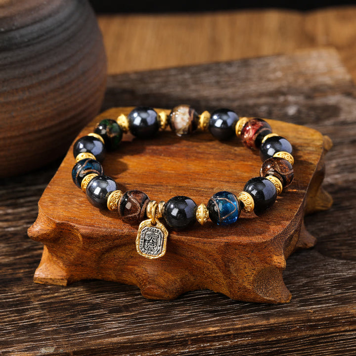 Buddha Stones Tibetan Zakiram Goddess of Wealth Liuli Glass Incense Ash Porcelain Bead Luck Bracelet