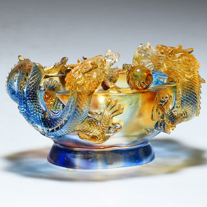 Feng Shui Chinese Zodiac Dragon Handmade Liuli Crystal Art Piece Protection Home Office Decoration