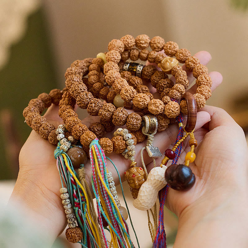 Buddha Stones Tibet Rudraksha Bodhi Seed Amulet Wealth Luck Bracelet