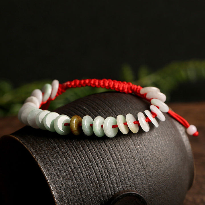 Buddha Stones Natural Round Jade Luck Red String Protection Bracelet