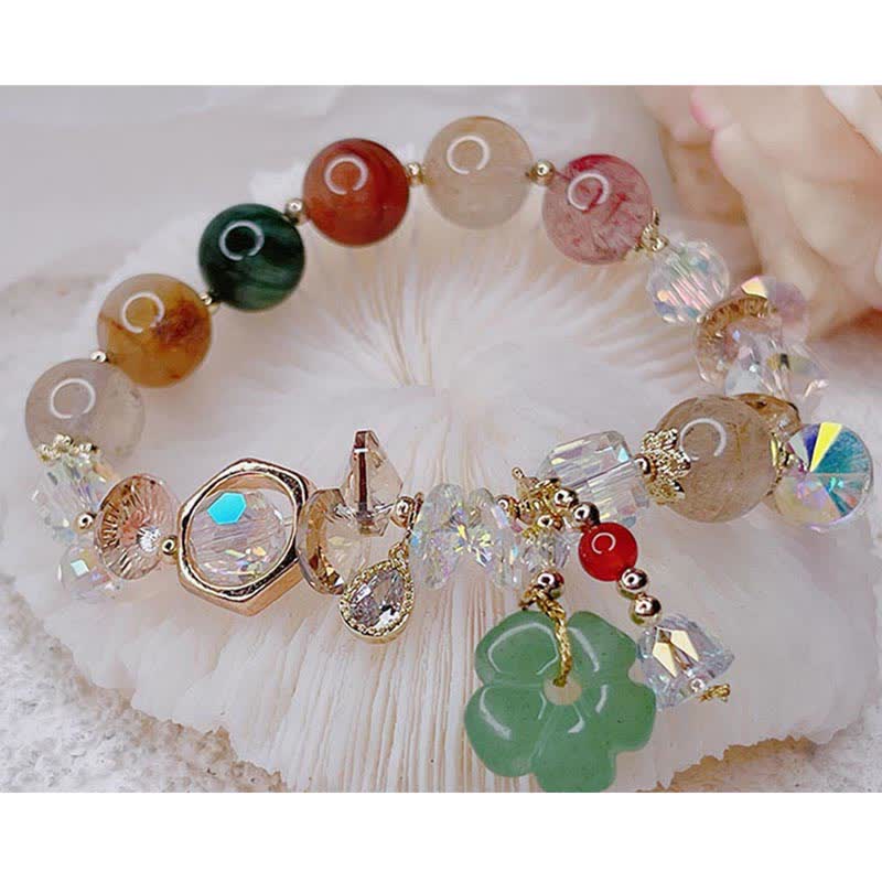 Buddha Stones Colorful Gemstone Green Aventurine Flower Bead Luck Bracelet