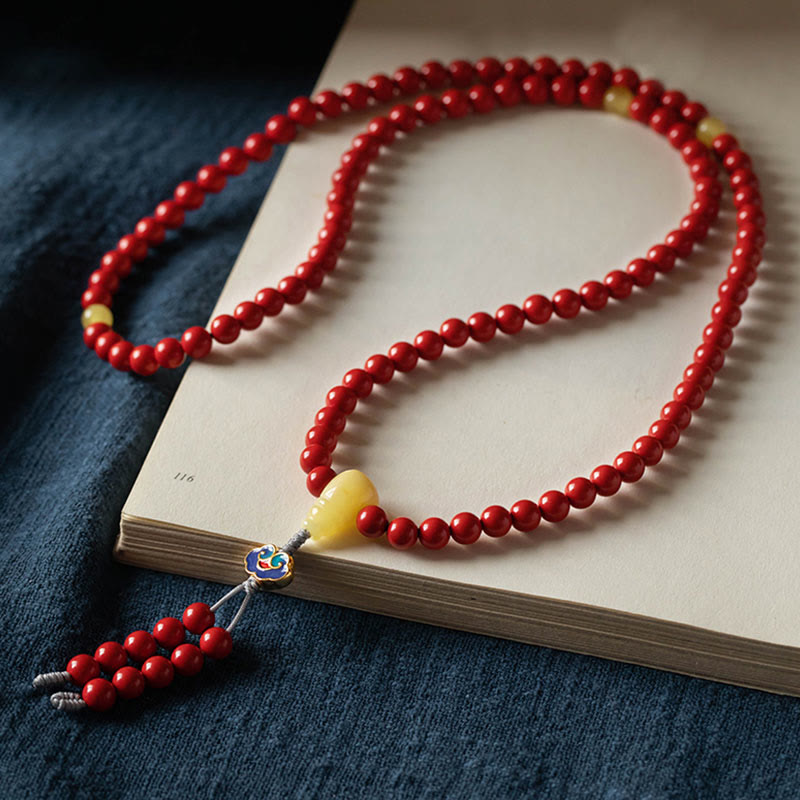 Buddha Stones 108 Mala Beads Natural Cinnabar Amber Keep Away Evil Spirits Bracelet