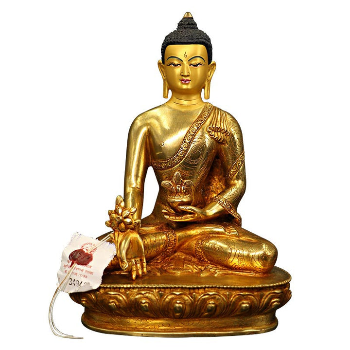 Buddha Shakyamuni Medicine Buddha Compassion Copper Gold Plated Statue Decoration