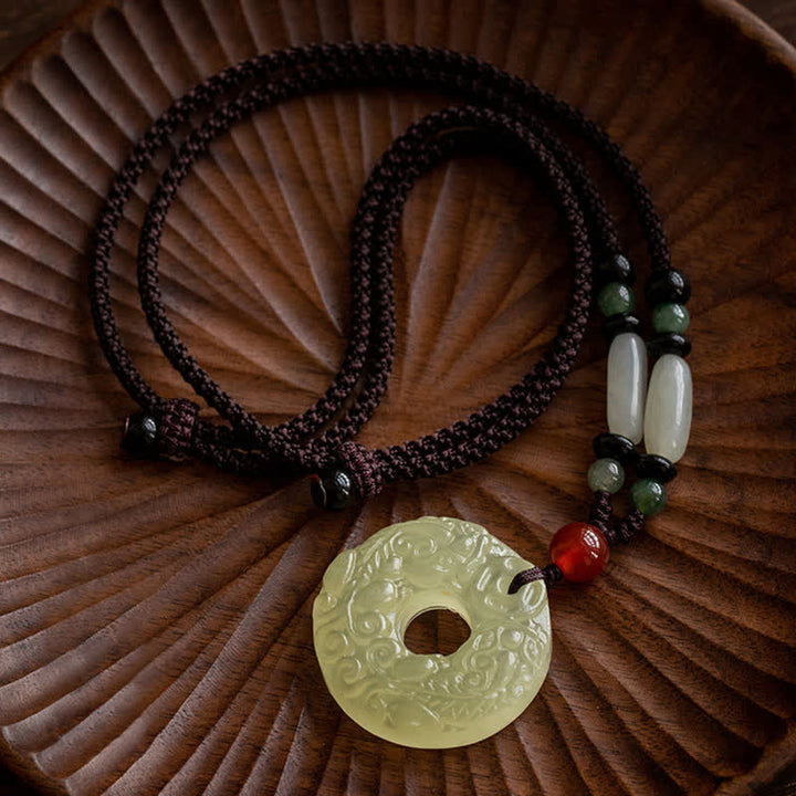 PiXiu Peace Buckle Jade Small Leaf Red Sandalwood Cinnabar Agate Luck Necklace Pendant