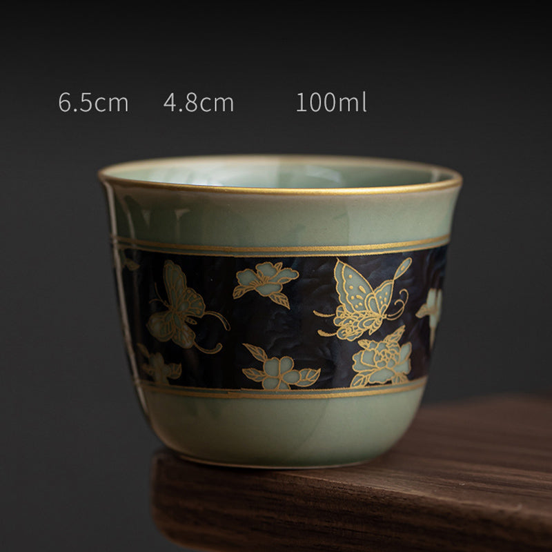 Buddha Stones Butterfly Flower Lotus Koi Fish Plum Blossom Ceramic Teacup Kung Fu Tea Cup 100ml