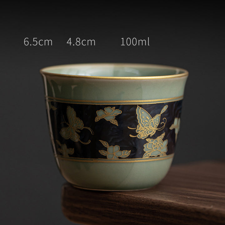 Buddha Stones Butterfly Flower Lotus Koi Fish Plum Blossom Ceramic Teacup Kung Fu Tea Cup 100ml