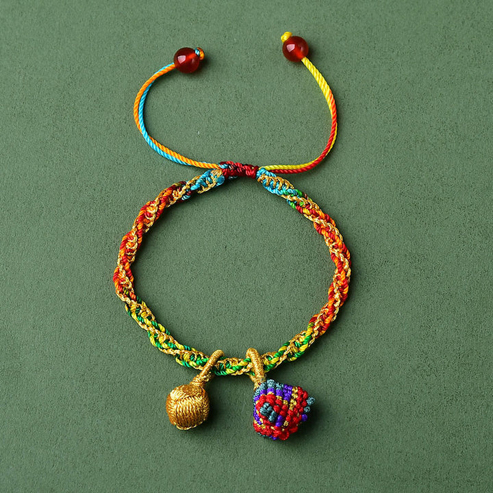 Buddha Stones Colorful Rope Luck Handmade Zongzi Golden Ball Charm Bracelet