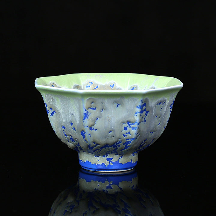 Buddha Stones Retro Blue Red Gradient Lotus Pattern Kiln Change Ceramic Teacup Kung Fu Tea Cup Bowl