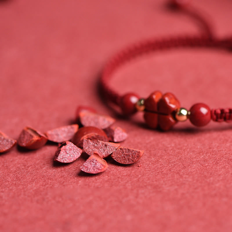 Four Leaf Clover Five-petal Flower Cinnabar Blessing Red String Bracelet