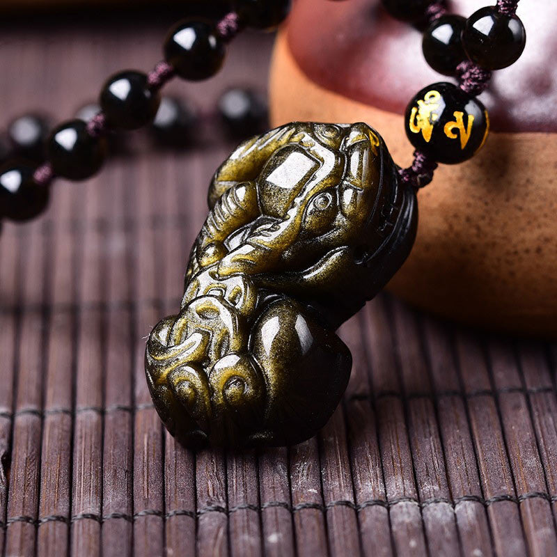 FengShui Gold Sheen Obsidian PiXiu Wealth Necklace