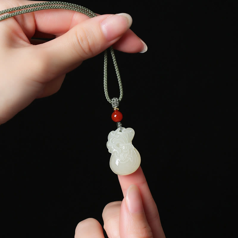 Buddha Stones Natural Hetian Jade Money Bag Wealth Necklace Pendant Key Chain Phone Hanging Decoration