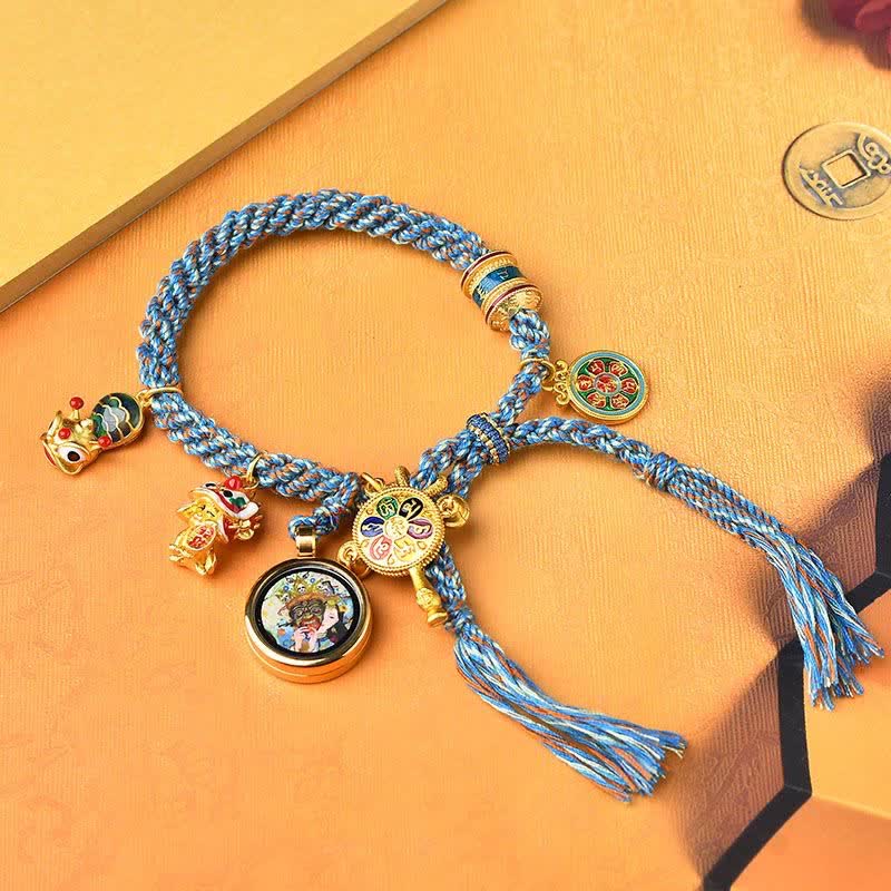 Tibetan Zakiram Goddess of Wealth Thangka Luck Prayer Wheel Braid String Bracelet