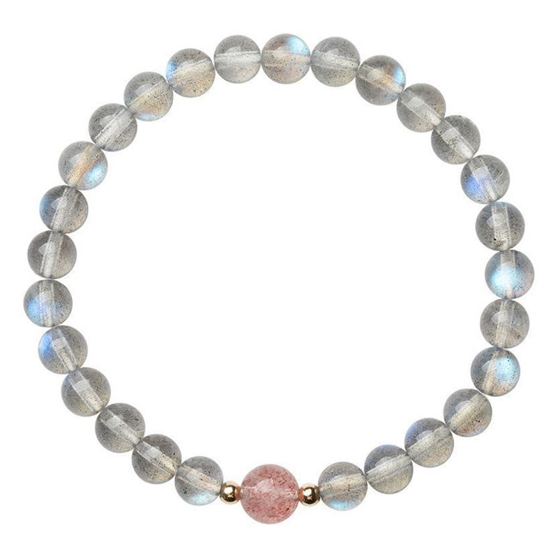 Buddha Stones Moonstone Pink Crystal Cinnabar Healing Positive Bracelet