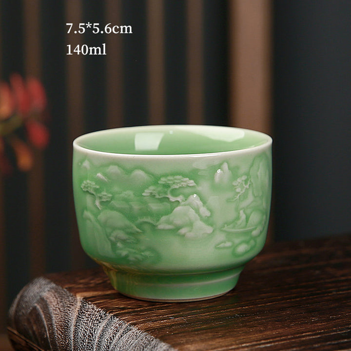 Buddha Stones Trees Pavilion Mountains Rivers Pine Ceramic Teacup Kung Fu Tea Cup