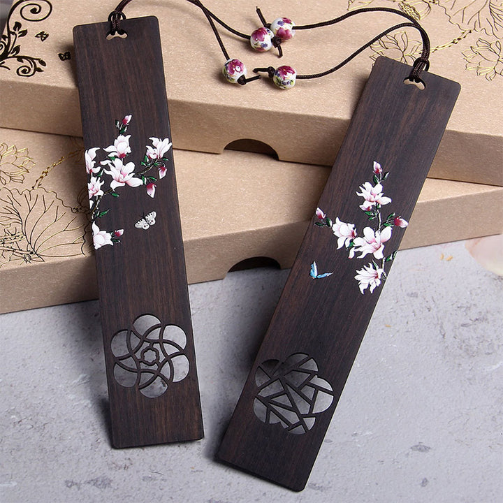 Buddha Stones Butterfly Flower Ebony Wood Bookmarks With Gift Box