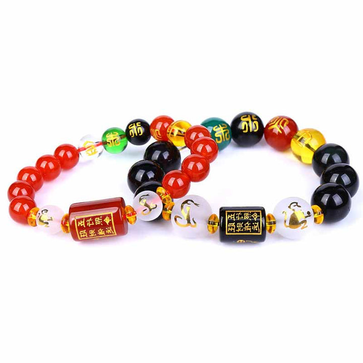 Buddha Stones Chinese Zodiac Feng Shui Obsidian Five-Element Wealth Porsperity Bracelet