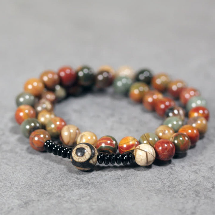 Tibetan Picture Jasper Dzi Bead Positive Protection Bracelet