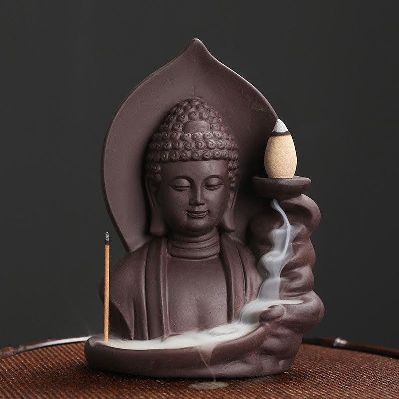 Tibetan Avalokitesvara Buddha Lotus Healing Backflow Smoke Fountain Incense Burner