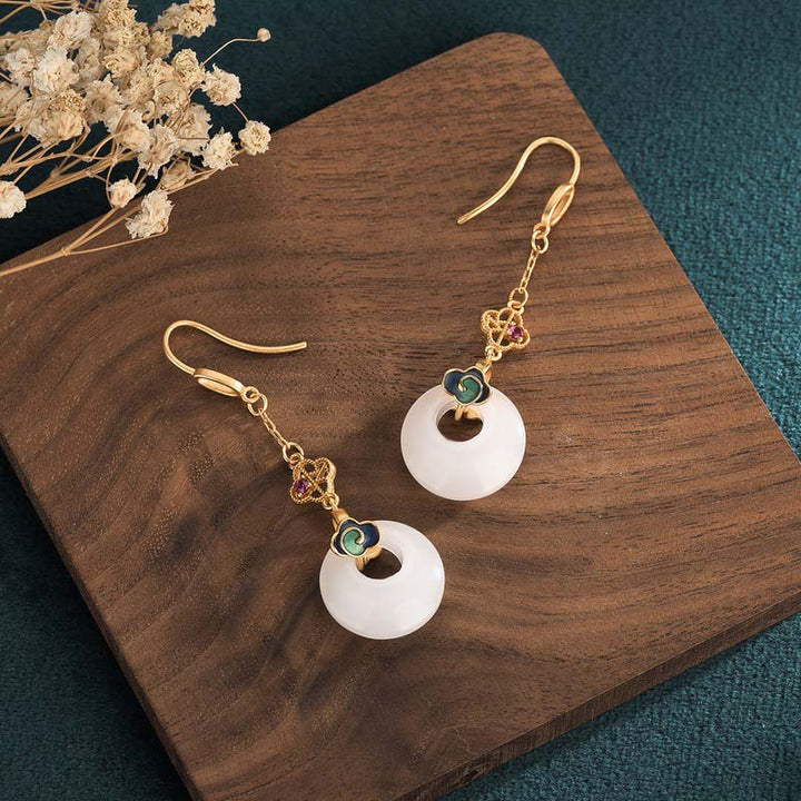 FengShui White Jade Blessing Drop Earrings (Extra 35% Off | USE CODE: FS35)