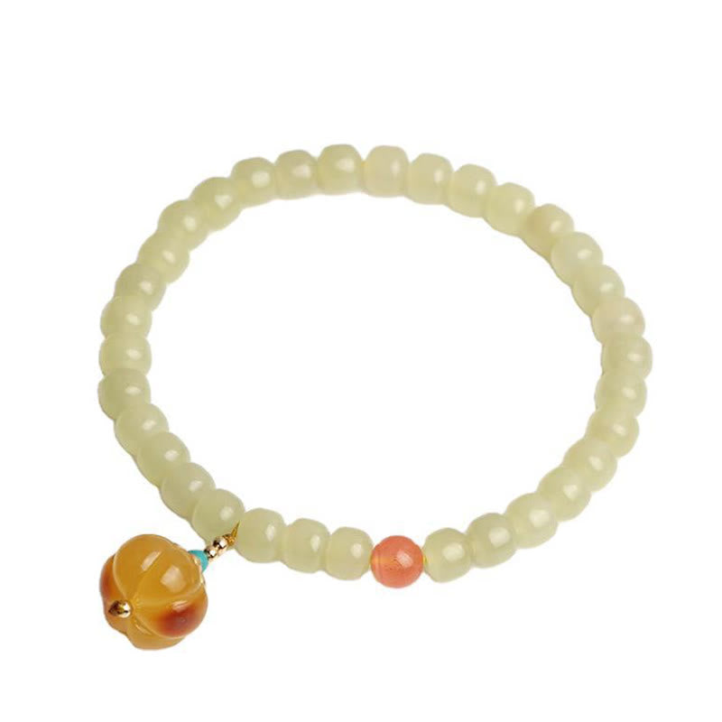 Natural Hetian Jade Pumpkin Amber Red Agate Crystal Prosperity Bracelet