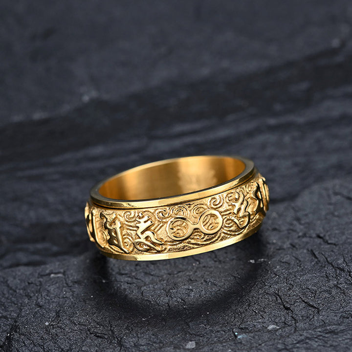 Buddha Stones Om Mani Padme Hum Balance Calm Titanium Steel Ring