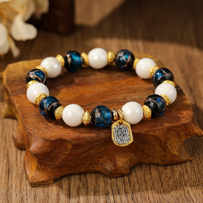 Buddha Stones Tibetan Zakiram Goddess of Wealth Charm Liuli Glass Incense Ash Porcelain Bead Protection Bracelet