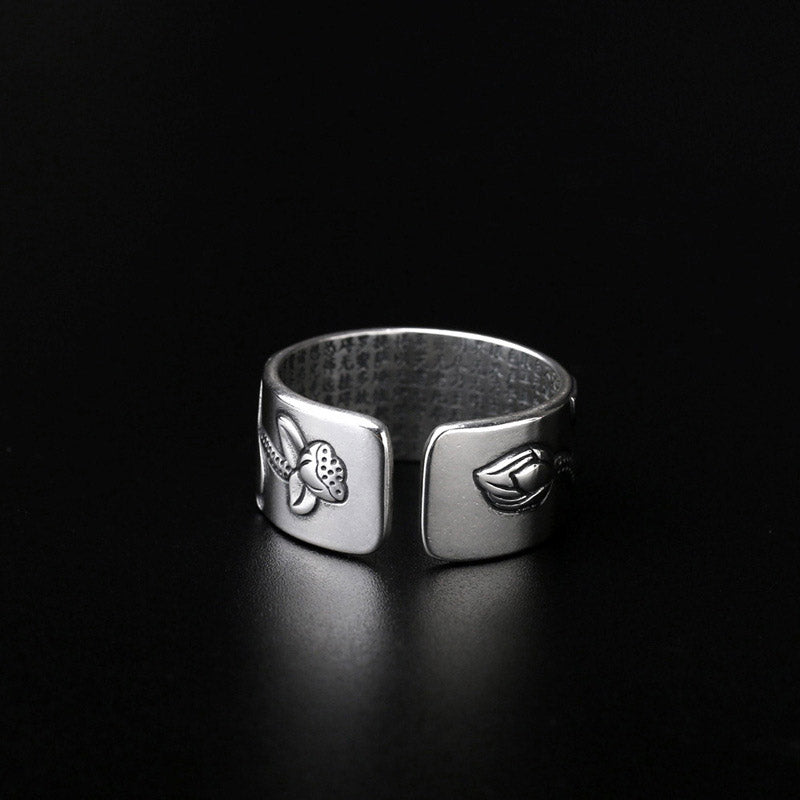 Buddha Stones Tibetan Lotus White Copper Enlightenment Ring