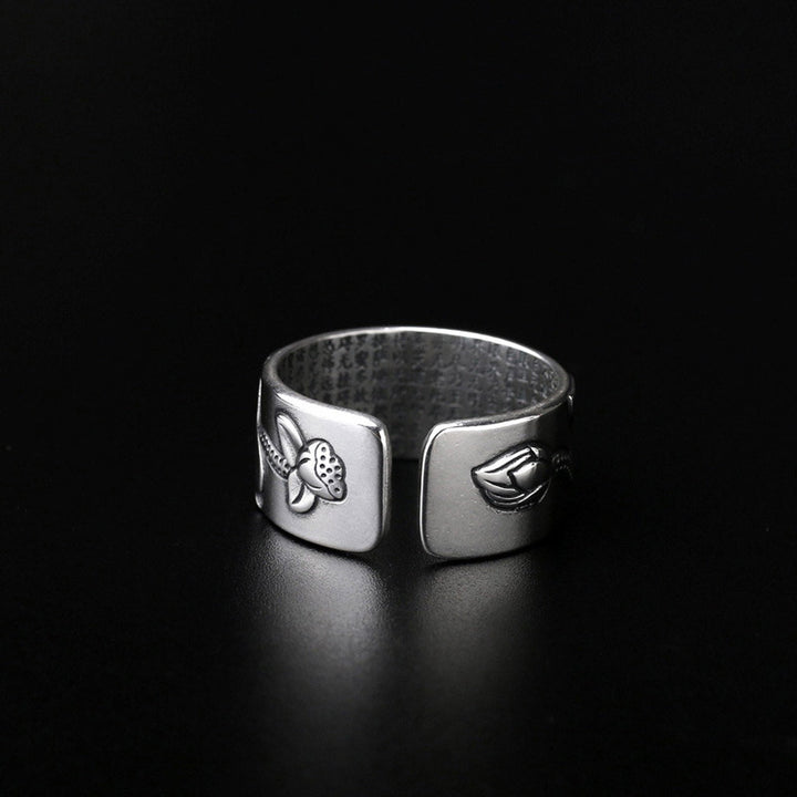 Buddha Stones Tibetan Lotus White Copper Enlightenment Ring