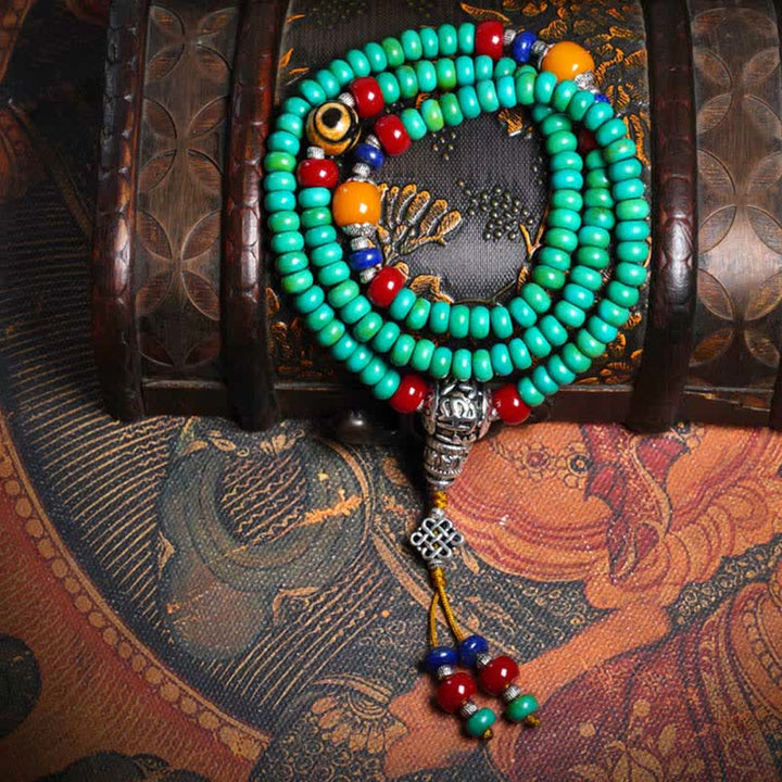 108 Mala Beads Tibetan Turquoise Dzi Bead Protection Bracelet