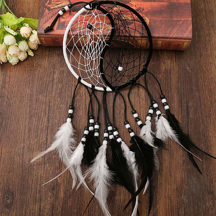 Yin Yang  Dream Catcher Circular Net with Feathers Balance Decoration