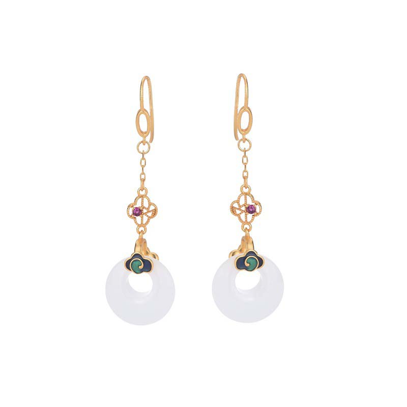 FengShui White Jade Blessing Drop Earrings (Extra 35% Off | USE CODE: FS35)