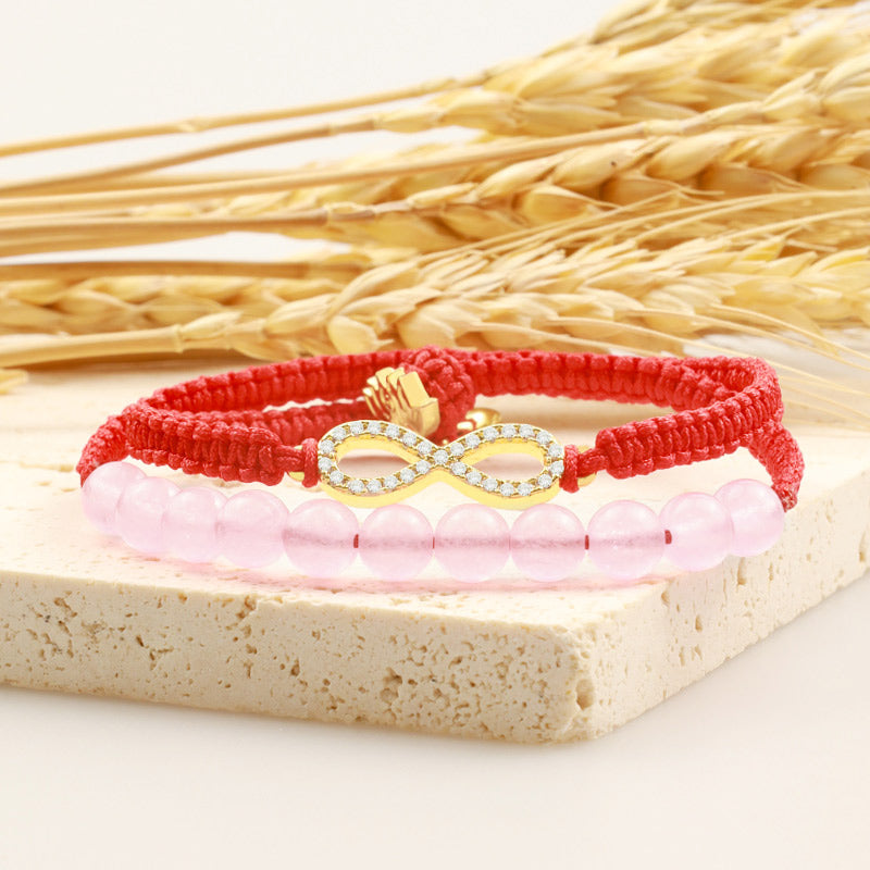 Buddha Stones Tibetan Handmade Lotus Pink Crystal Soothing Red String Bracelet