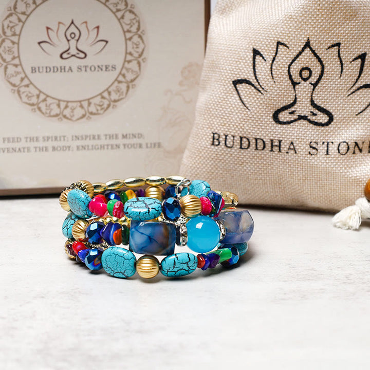 Buddha Stones Multilayer Irregular Turquoise Agate Beads Blessing Bracelet