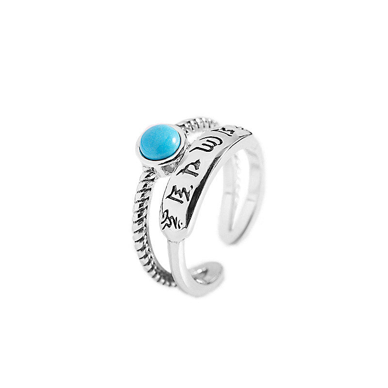 925 Sterling Silver Turquoise Six True Words Blessing Ring