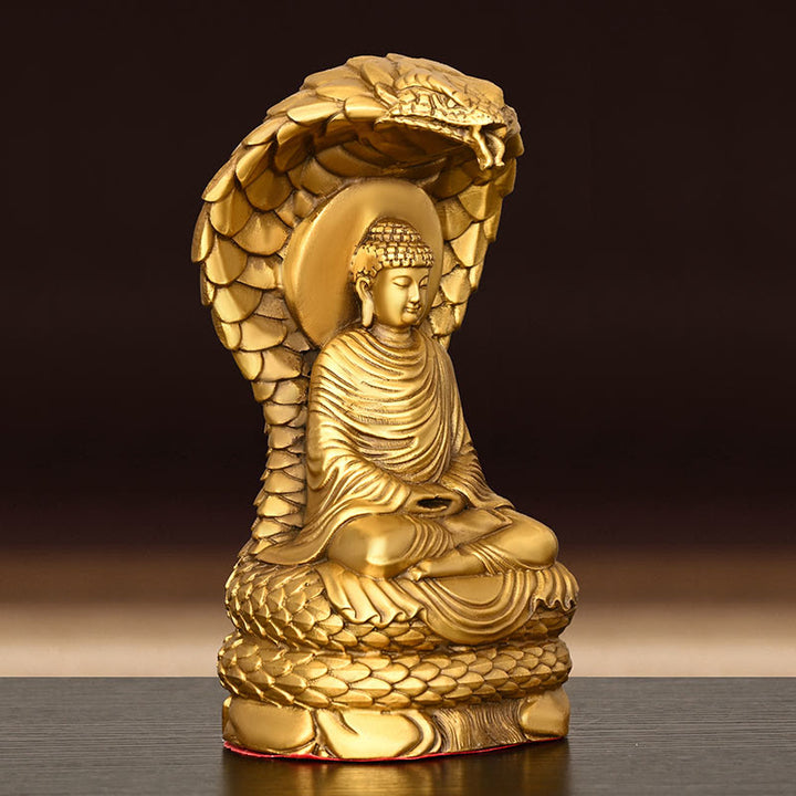 Buddha Stones Buddha Shakyamuni Snake Figurine Serenity Copper Statue Home Offering Decoration